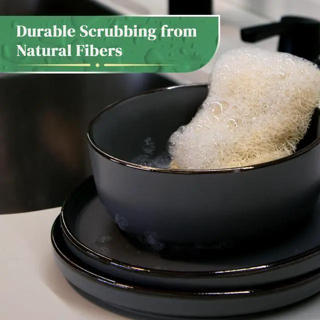 Alt view image 5 of 7 - Natural Loofah Kitchen Sponge (XL - 10 Pack) - Natural Sponges for Dishes - Eco Friendly and Compostable Sponges - Biodegradable Plant Based Kitchen Dish Sponge - Plastic Free Dish Scrubber