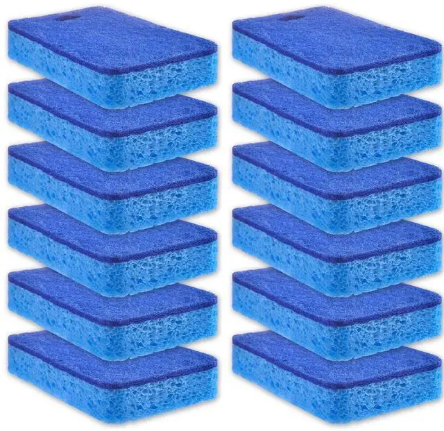 Main image of 12-Count Scrub Sponges Kitchen Sponge Heavy Duty, Cellulose Sponges with Scouring Pads Dual-Sided for Kitchen and Household Use (Square-Blue)
