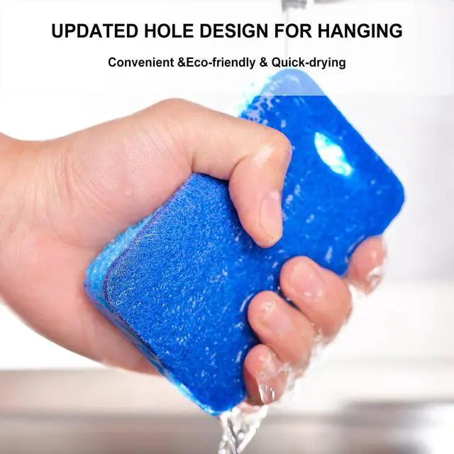 Alt view image 3 of 6 - 12-Count Scrub Sponges Kitchen Sponge Heavy Duty, Cellulose Sponges with Scouring Pads Dual-Sided for Kitchen and Household Use (Square-Blue)