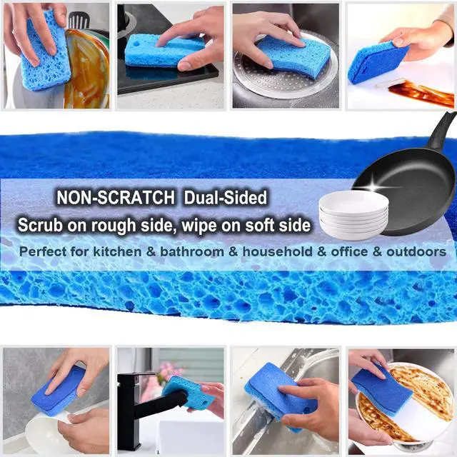 Alt view image 6 of 6 - 12-Count Scrub Sponges Kitchen Sponge Heavy Duty, Cellulose Sponges with Scouring Pads Dual-Sided for Kitchen and Household Use (Square-Blue)