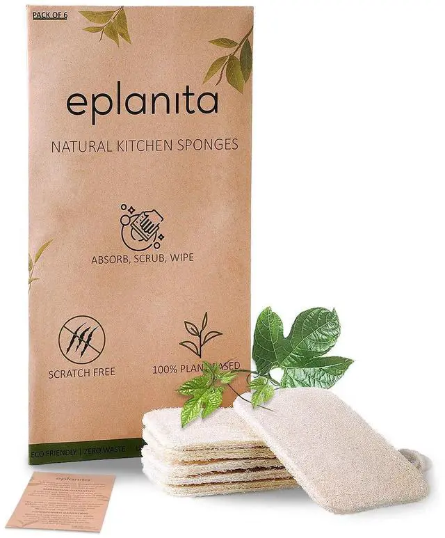 Main image of Natural Dishwashing Sponges (Pack of 6), Kitchen Eco Scrub Scourer, Natural Loofah Plant, Biodegradable and Zero Waste