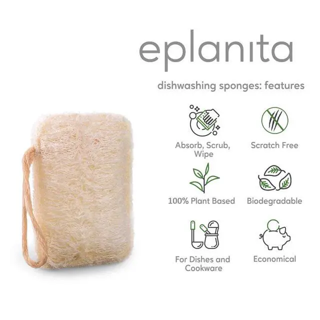 Alt view image 2 of 7 - Natural Dishwashing Sponges (Pack of 6), Kitchen Eco Scrub Scourer, Natural Loofah Plant, Biodegradable and Zero Waste