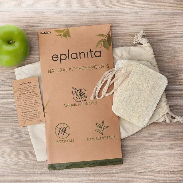 Alt view image 7 of 7 - Natural Dishwashing Sponges (Pack of 6), Kitchen Eco Scrub Scourer, Natural Loofah Plant, Biodegradable and Zero Waste