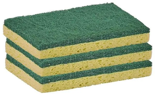 Main image of Heavy Duty Scrub Large Sponge with Scouring Pad, Kitchen Dishwashing, Sink, Pot and Frying Pan Cellulose Scrubber Sponge Non Scratch. (6" 3 Pack)