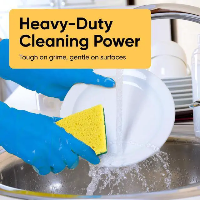 Alt view image 3 of 7 - Heavy Duty Scrub Large Sponge with Scouring Pad, Kitchen Dishwashing, Sink, Pot and Frying Pan Cellulose Scrubber Sponge Non Scratch. (6" 3 Pack)