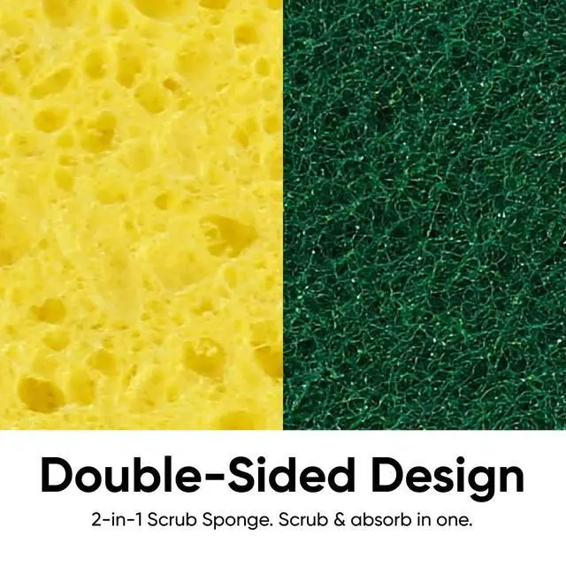 Alt view image 4 of 7 - Heavy Duty Scrub Large Sponge with Scouring Pad, Kitchen Dishwashing, Sink, Pot and Frying Pan Cellulose Scrubber Sponge Non Scratch. (6" 3 Pack)