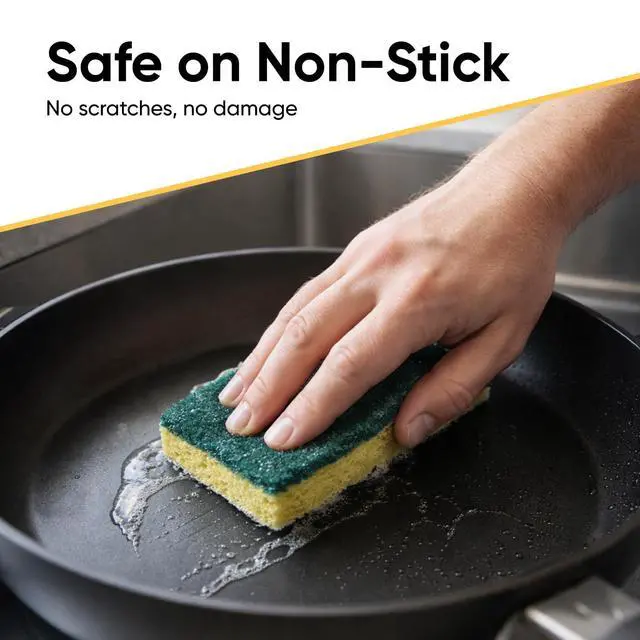 Alt view image 5 of 7 - Heavy Duty Scrub Large Sponge with Scouring Pad, Kitchen Dishwashing, Sink, Pot and Frying Pan Cellulose Scrubber Sponge Non Scratch. (6" 3 Pack)