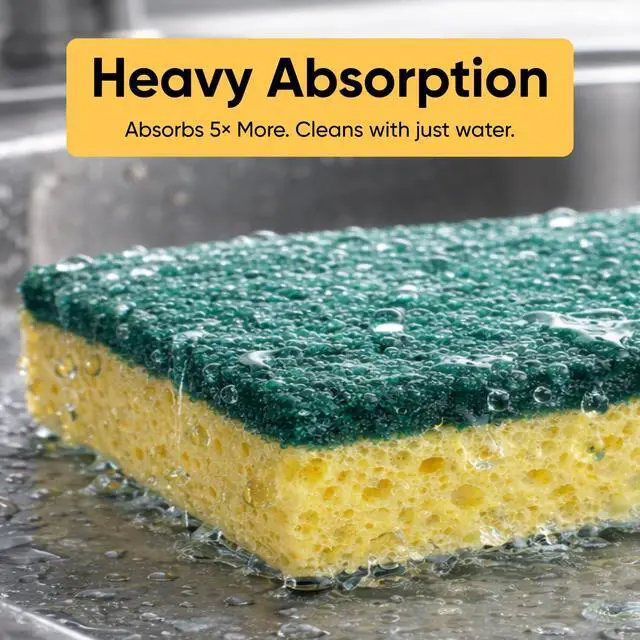 Alt view image 6 of 7 - Heavy Duty Scrub Large Sponge with Scouring Pad, Kitchen Dishwashing, Sink, Pot and Frying Pan Cellulose Scrubber Sponge Non Scratch. (6" 3 Pack)