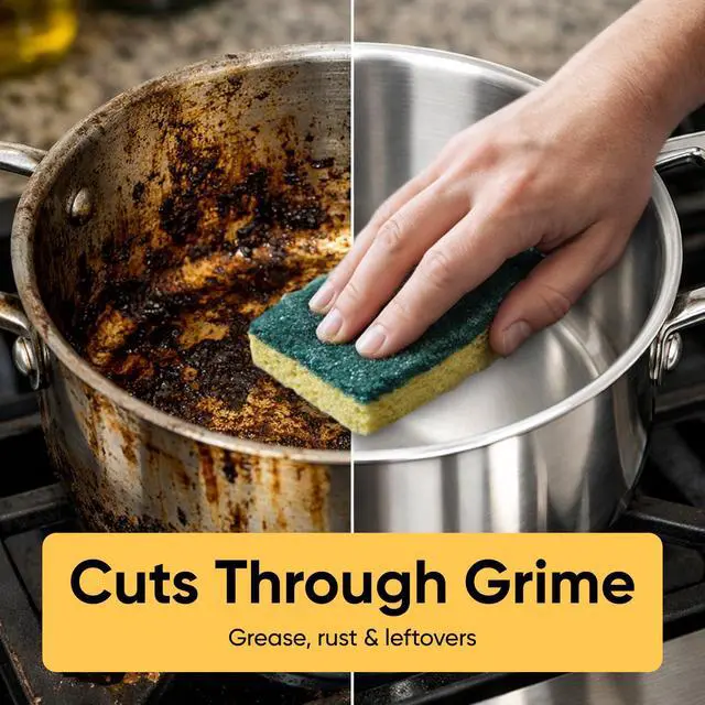 Alt view image 7 of 7 - Heavy Duty Scrub Large Sponge with Scouring Pad, Kitchen Dishwashing, Sink, Pot and Frying Pan Cellulose Scrubber Sponge Non Scratch. (6" 3 Pack)