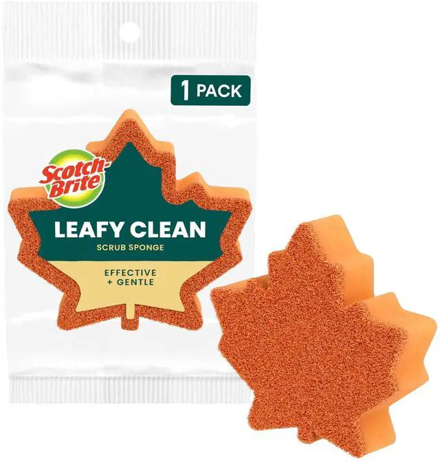 Main image of Leafy Clean Scrub Sponge, Two-Sided Kitchen Sponges for Cleaning Effectively, Leaf Shaped Dish Sponges with 100% Recycled Scrubbing Fibers, 1 Scrubbing Sponge