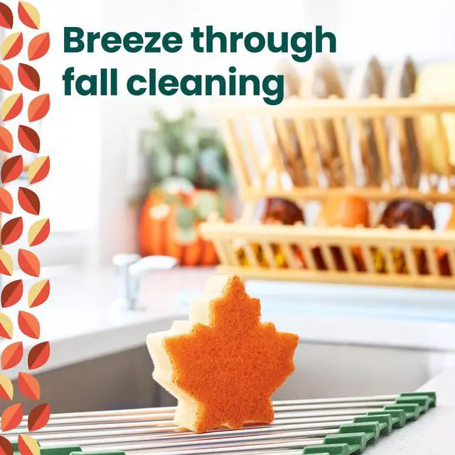 Alt view image 7 of 7 - Leafy Clean Scrub Sponge, Two-Sided Kitchen Sponges for Cleaning Effectively, Leaf Shaped Dish Sponges with 100% Recycled Scrubbing Fibers, 1 Scrubbing Sponge