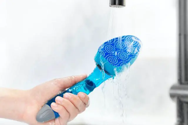 Alt view image 6 of 7 - Scrub Dots Non-Scratch Soap-Dispensing Dishwand, 1 Count, Keeps Hands Out of The Mess, Fits All Scotch-Brite Refills, Assorted Colors