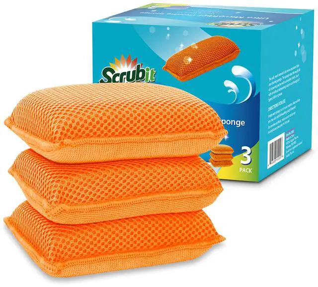 Main image of Miracle Microfiber Kitchen Sponge Non-Scratch Heavy Duty Dishwashing Cleaning sponges- Machine Washable- (Orange)