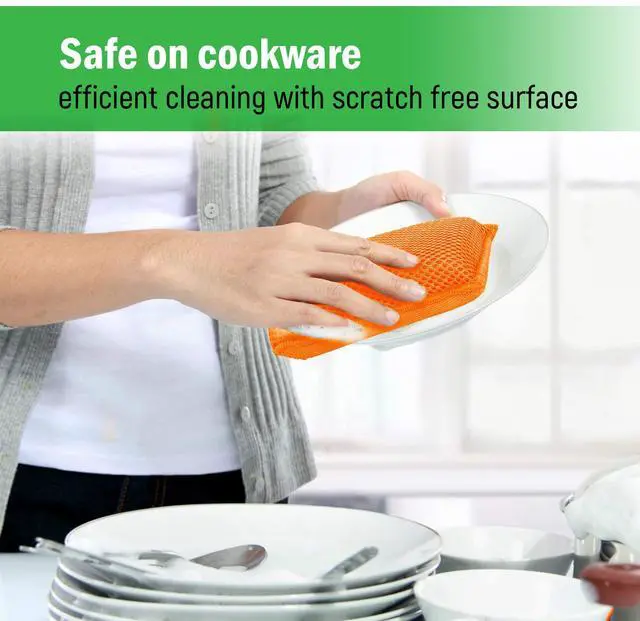 Alt view image 2 of 7 - Miracle Microfiber Kitchen Sponge Non-Scratch Heavy Duty Dishwashing Cleaning sponges- Machine Washable- (Orange)
