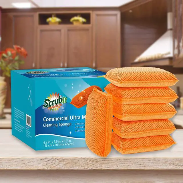 Alt view image 7 of 7 - Miracle Microfiber Kitchen Sponge Non-Scratch Heavy Duty Dishwashing Cleaning sponges- Machine Washable- (Orange)