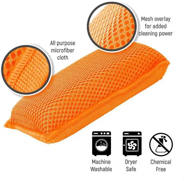 Alt view image 4 of 7 - Miracle Microfiber Kitchen Sponge Non-Scratch Heavy Duty Dishwashing Cleaning sponges- Machine Washable- (Orange)