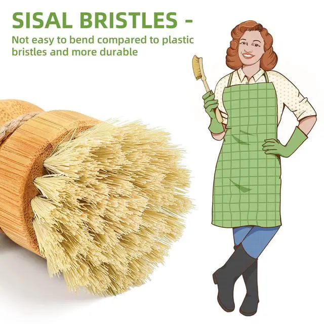 Alt view image 2 of 6 - Bamboo Dish Scrub Brushes,Kitchen Wooden Cleaning Scrubbers Set for Washing Cast Iron Pan/Pot, Natural Sisal Bristles, Set of 3