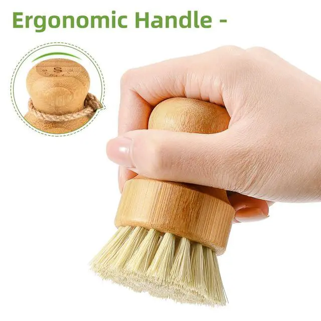 Alt view image 5 of 6 - Bamboo Dish Scrub Brushes,Kitchen Wooden Cleaning Scrubbers Set for Washing Cast Iron Pan/Pot, Natural Sisal Bristles, Set of 3