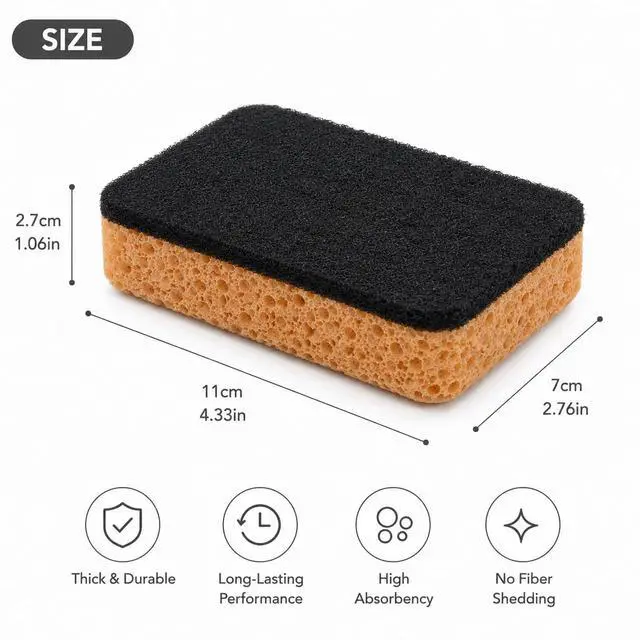 Alt view image 2 of 7 - 10-Pack Heavy Duty Scrub Sponges, Dual-Sided Kitchen Cleaning Sponges for Dishwashing, Non-Scratch Scrubbers for Pots, Pans, and Household Cleaning, 3.7" x 2.4" x 1.2" (Yellow & Black)