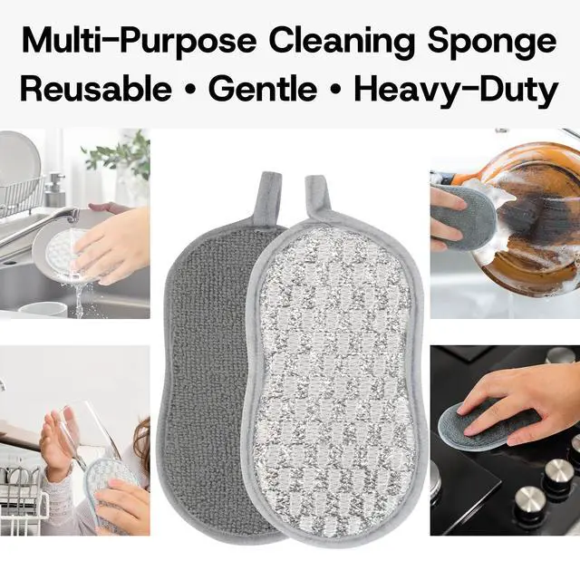 Alt view image 4 of 7 - Multi-Purpose Scrub Kitchen Sponges 12 Pack Dish Sponge, Dual-Sided Non-Scratch Microfiber & Metal Scrubber, Reusable Sponges for Dishes, Pots, Glass, Sink, Stovetop & Bathroom (Gray)