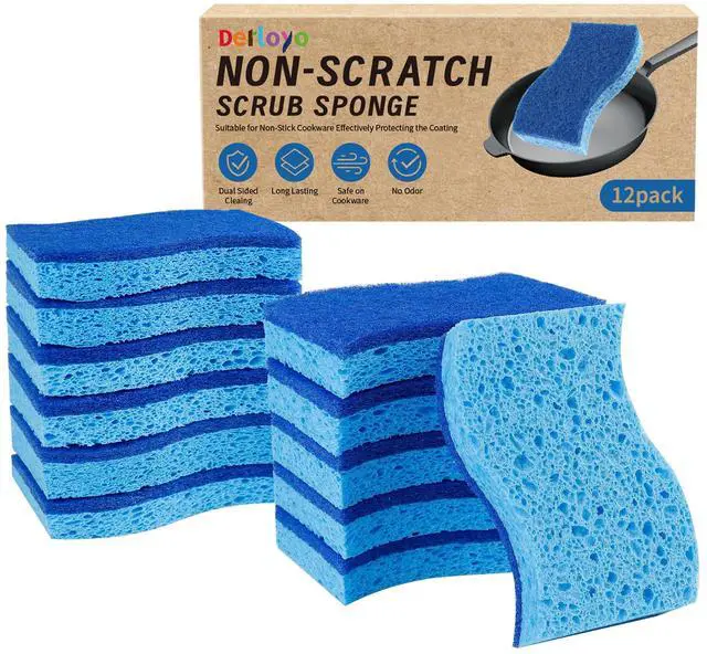 Main image of 12 Count Non-Scratch Dish Sponges Kitchen, Long Lasting Cleaning Sponges for Dishes,Dual Sided Kitchen Sponges, Cleans Fast Without Scratching, Easy to Dry and Reusable-Blue