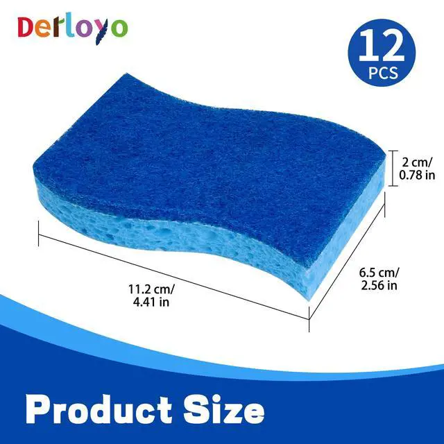 Alt view image 2 of 7 - 12 Count Non-Scratch Dish Sponges Kitchen, Long Lasting Cleaning Sponges for Dishes,Dual Sided Kitchen Sponges, Cleans Fast Without Scratching, Easy to Dry and Reusable-Blue
