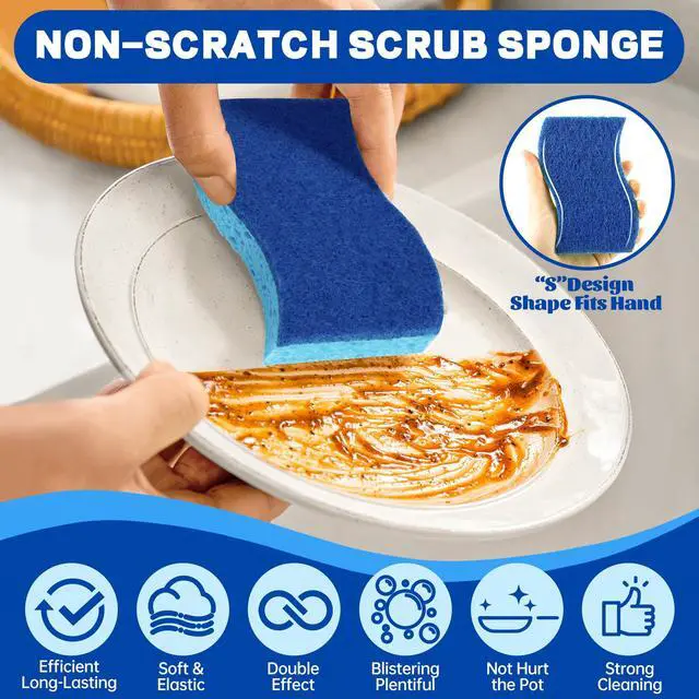 Alt view image 4 of 7 - 12 Count Non-Scratch Dish Sponges Kitchen, Long Lasting Cleaning Sponges for Dishes,Dual Sided Kitchen Sponges, Cleans Fast Without Scratching, Easy to Dry and Reusable-Blue