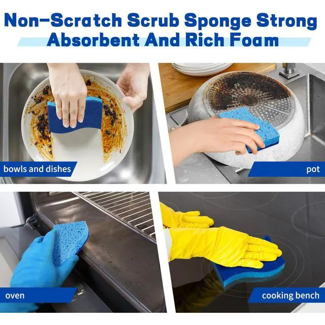 Alt view image 7 of 7 - 12 Count Non-Scratch Dish Sponges Kitchen, Long Lasting Cleaning Sponges for Dishes,Dual Sided Kitchen Sponges, Cleans Fast Without Scratching, Easy to Dry and Reusable-Blue