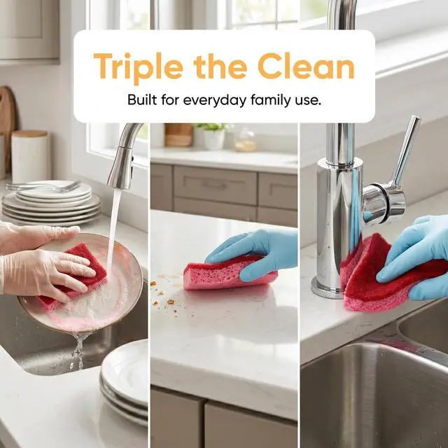 Alt view image 4 of 7 - Kitchen Sponges for Washing Dishes, Non-Scratch Cellulose Dish Scrub Sponges, Cleaning Sponges for Household Use, Safe Cleaning Products, Kitchen Sponges Pack of 12