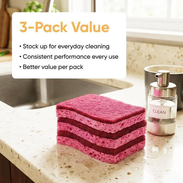 Alt view image 3 of 7 - Kitchen Sponges for Washing Dishes, Non-Scratch Cellulose Dish Scrub Sponges, Cleaning Sponges for Household Use, Safe Cleaning Products, Kitchen Sponges Pack of 12