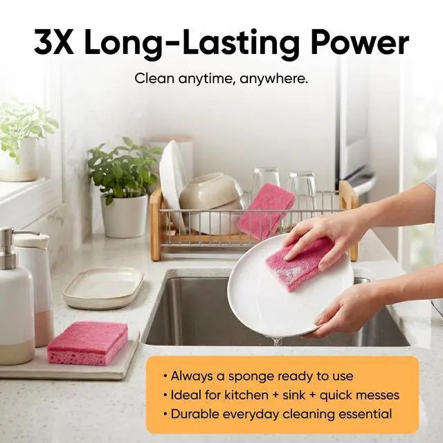 Alt view image 5 of 7 - Kitchen Sponges for Washing Dishes, Non-Scratch Cellulose Dish Scrub Sponges, Cleaning Sponges for Household Use, Safe Cleaning Products, Kitchen Sponges Pack of 12