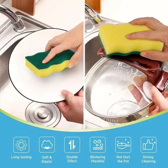 Alt view image 2 of 6 - Sponges Kitchen, 24 Pack Heavy Duty Dish Sponge, Cleaning Dish Scrubber Sponge for Home and Kitchen, Stink-Free Cleaning Supplies for Pots, Pans