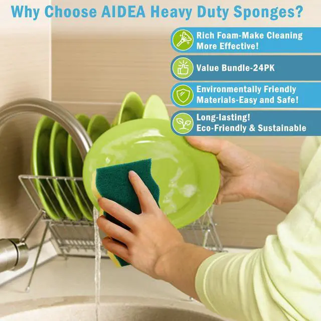 Alt view image 4 of 6 - Sponges Kitchen, 24 Pack Heavy Duty Dish Sponge, Cleaning Dish Scrubber Sponge for Home and Kitchen, Stink-Free Cleaning Supplies for Pots, Pans