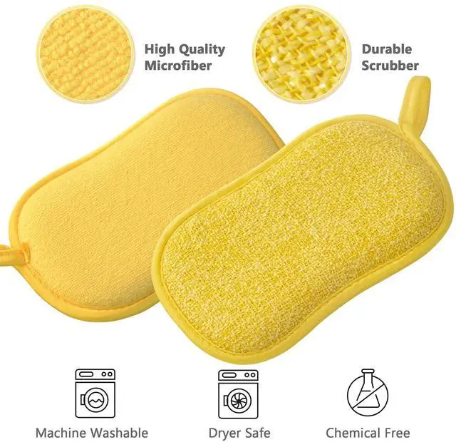Alt view image 2 of 6 - Multipurpose Kitchen Scrub Sponges, Heavy Duty Cleaning Non-Scratch Scrub Sponge, Reusable Microfiber Sponge for Household Cleaning, Six Color Packaging (6pcs)