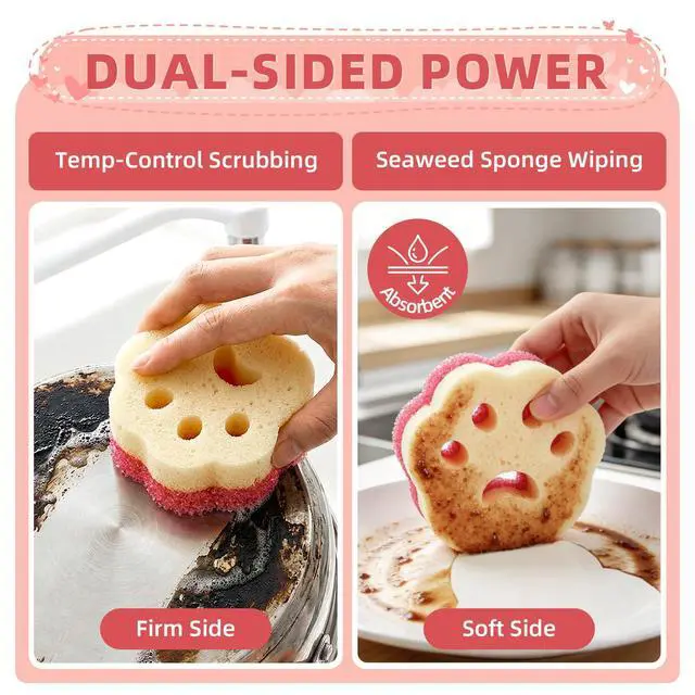 Alt view image 2 of 7 - 4pcs Scrub Sponges, Dual-Sided Temperature-Controlled Dish Sponges