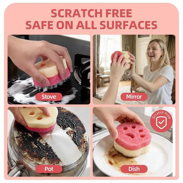 Alt view image 7 of 7 - 4pcs Scrub Sponges, Dual-Sided Temperature-Controlled Dish Sponges