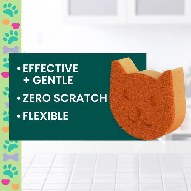 Alt view image 2 of 7 - Purrfectly Clean Non-Scratch Scrub Sponge, Two- Sided, Limited Edition, 1 Sponge