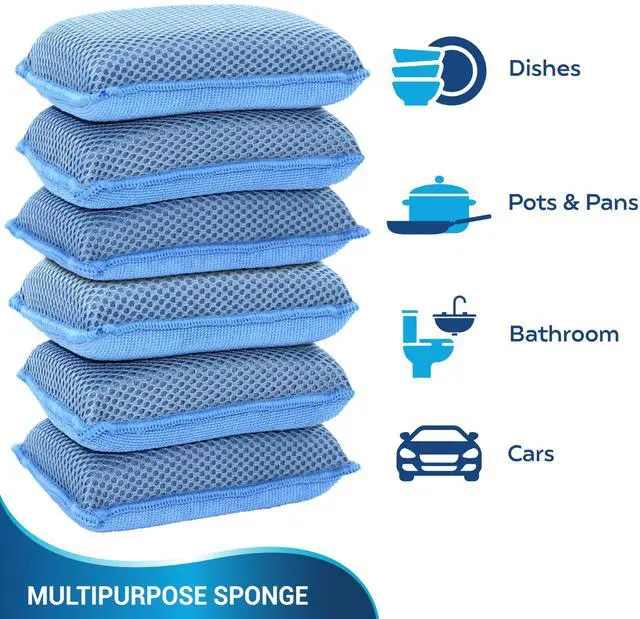 Alt view image 3 of 7 - Miracle Microfiber Kitchen Sponge (6 Pack) - Non-Scratch Heavy Duty Dishwashing Cleaning sponges- Machine Washable - (Blue)