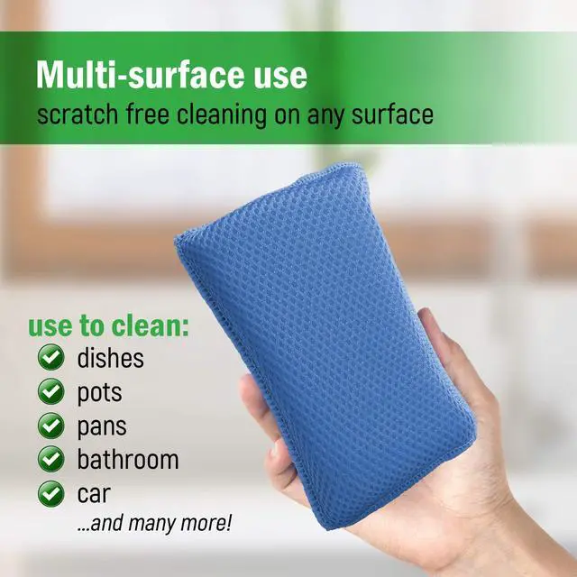 Alt view image 5 of 7 - Miracle Microfiber Kitchen Sponge (6 Pack) - Non-Scratch Heavy Duty Dishwashing Cleaning sponges- Machine Washable - (Blue)