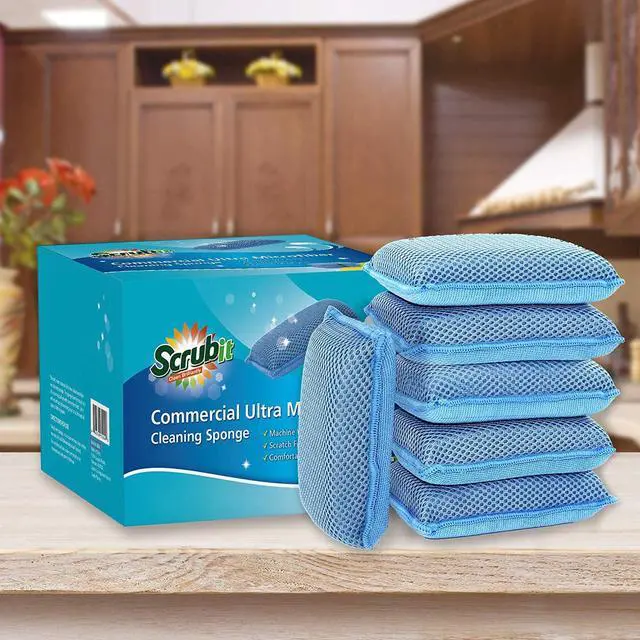 Alt view image 7 of 7 - Miracle Microfiber Kitchen Sponge (6 Pack) - Non-Scratch Heavy Duty Dishwashing Cleaning sponges- Machine Washable - (Blue)