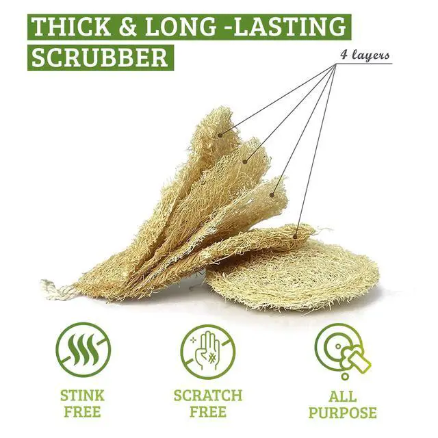 Alt view image 3 of 7 - Natural Loofah Dish Sponge Pack 3 Vegetable Scrubber for Kitchen -100% Biodegradable Compostable Dishwashing Scouring Pad Zero Waste Plastic Free Eco Friendly Sustainable