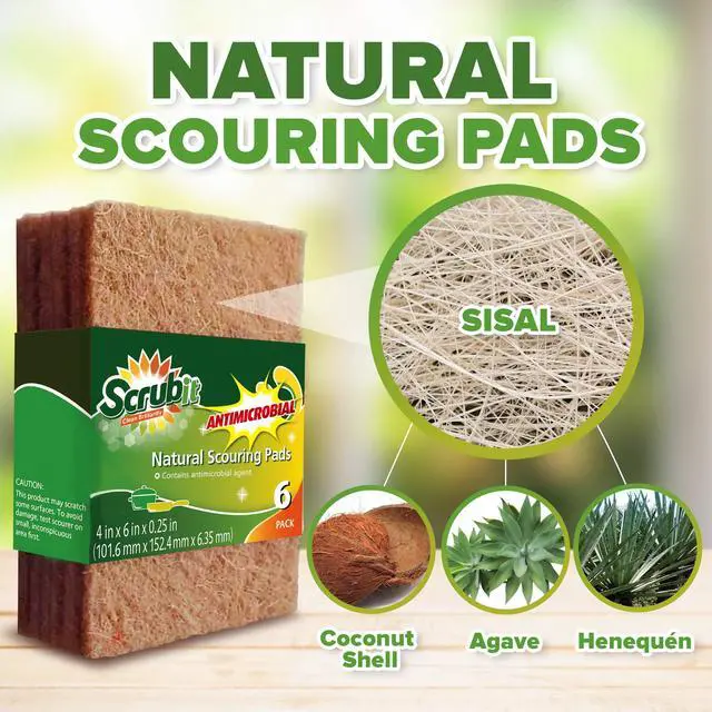 Alt view image 2 of 7 - Natural Scouring Pads (12 Pack) - Eco Friendly Scrubbing Pads for Kitchen Cleaning, Dishes, and Pots - Non-Scratch Kitchen Scrubbers - 100% Natural Sisal Fibers (12 Pack)