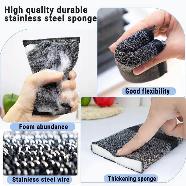 Alt view image 3 of 6 - Steel Wool Scrubber Dish Sponges - Kitchen Scrubbing Pads Pot Scrubber for Kitchen Non Scratch, Soft and Fast sponges for Cleaning (6 Pack)