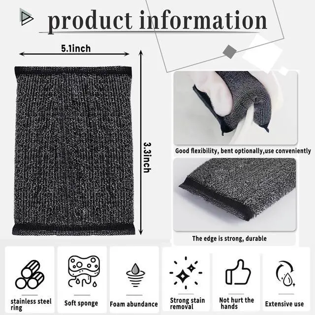 Alt view image 2 of 6 - Steel Wool Scrubber Dish Sponges - Kitchen Scrubbing Pads Pot Scrubber for Kitchen Non Scratch, Soft and Fast sponges for Cleaning (6 Pack)