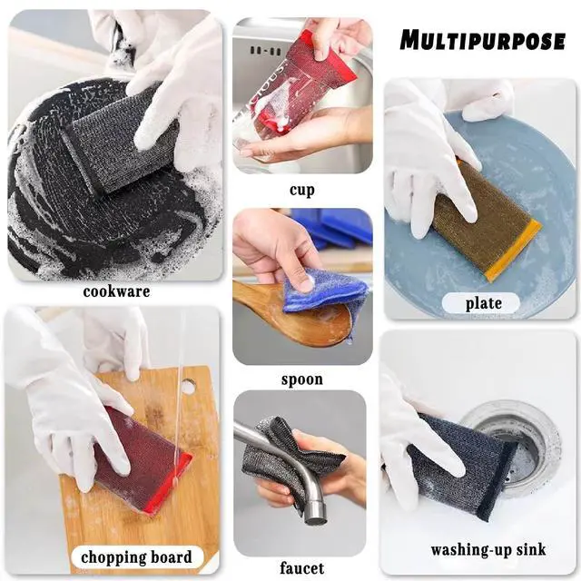 Alt view image 4 of 6 - Steel Wool Scrubber Dish Sponges - Kitchen Scrubbing Pads Pot Scrubber for Kitchen Non Scratch, Soft and Fast sponges for Cleaning (6 Pack)
