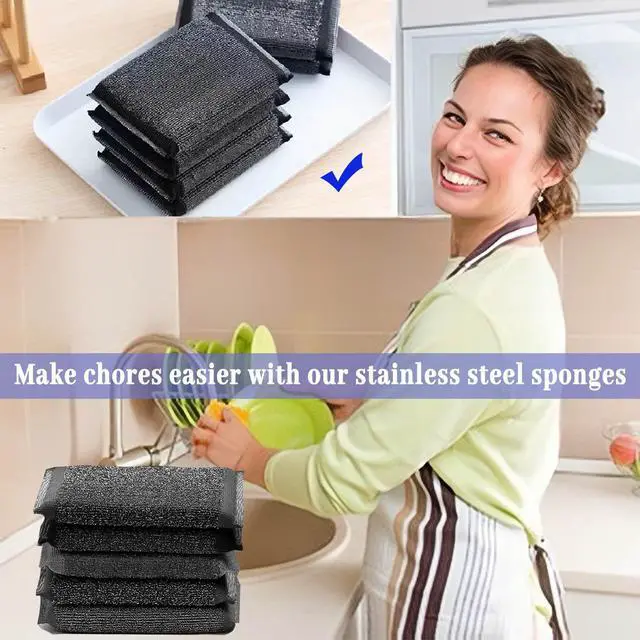 Alt view image 6 of 6 - Steel Wool Scrubber Dish Sponges - Kitchen Scrubbing Pads Pot Scrubber for Kitchen Non Scratch, Soft and Fast sponges for Cleaning (6 Pack)