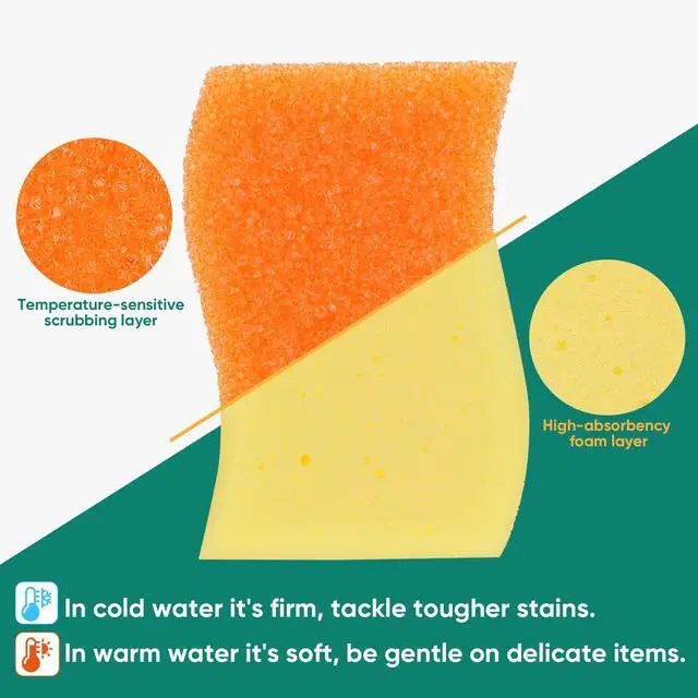 Alt view image 3 of 7 - Scrub Sponge, 4 Pack Dual-Sided Temperature-Responsive Scrubber - Non-Scratch - Multipurpose Dish Sponges for Kitchens, Bathrooms, and Outdoor Use - S Shape