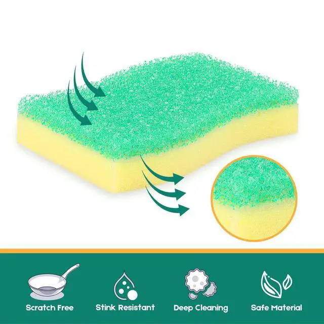 Alt view image 4 of 7 - Scrub Sponge, 4 Pack Dual-Sided Temperature-Responsive Scrubber - Non-Scratch - Multipurpose Dish Sponges for Kitchens, Bathrooms, and Outdoor Use - S Shape