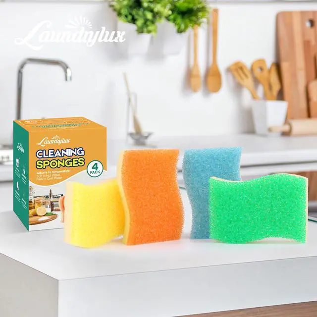Alt view image 7 of 7 - Scrub Sponge, 4 Pack Dual-Sided Temperature-Responsive Scrubber - Non-Scratch - Multipurpose Dish Sponges for Kitchens, Bathrooms, and Outdoor Use - S Shape