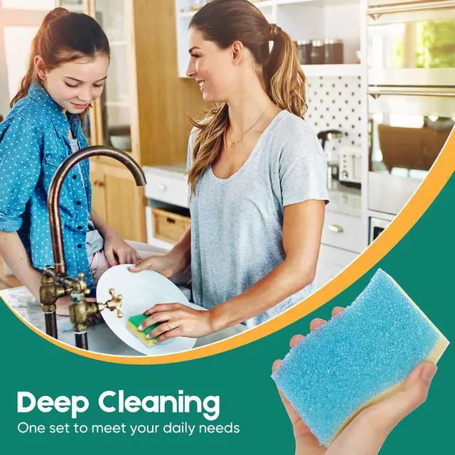 Alt view image 6 of 7 - Scrub Sponge, 4 Pack Dual-Sided Temperature-Responsive Scrubber - Non-Scratch - Multipurpose Dish Sponges for Kitchens, Bathrooms, and Outdoor Use - S Shape